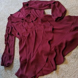 Express Ruffle Elastic Waist Mock Wrap Dress